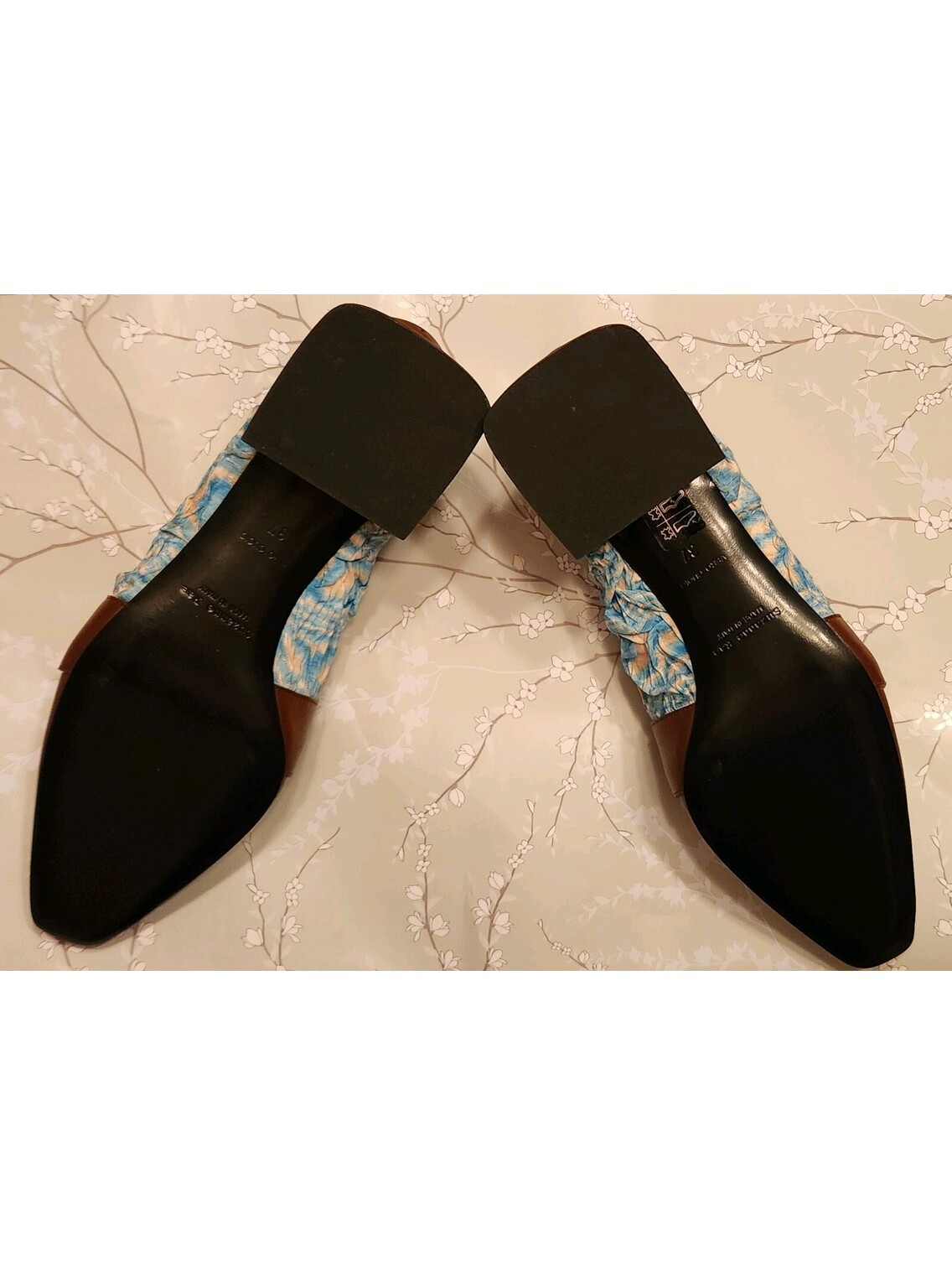 Suzanne Rae Aqua Plisse Ruffle Pointed Loafers Nwob Blue Cream Us 7 — image 6 of 6